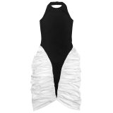 Women Halter Neck Backless Pleated Bodycon Dress