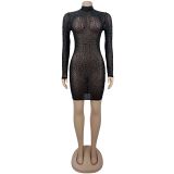 Women Sexy See-Through Mesh Beaded Dress