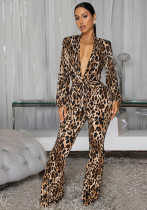 Sexy V-Neck Leopard Print Jumpsuit