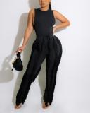 Women Fringe Sleeveless Top and Fringe Patchwork Pants Two-Piece Set