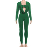 Summer Women's Fashion Sexy Draped Neck Slim Waist Bodycon Solid Color Jumpsuit