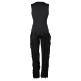 Women Fringe Sleeveless Top and Fringe Patchwork Pants Two-Piece Set