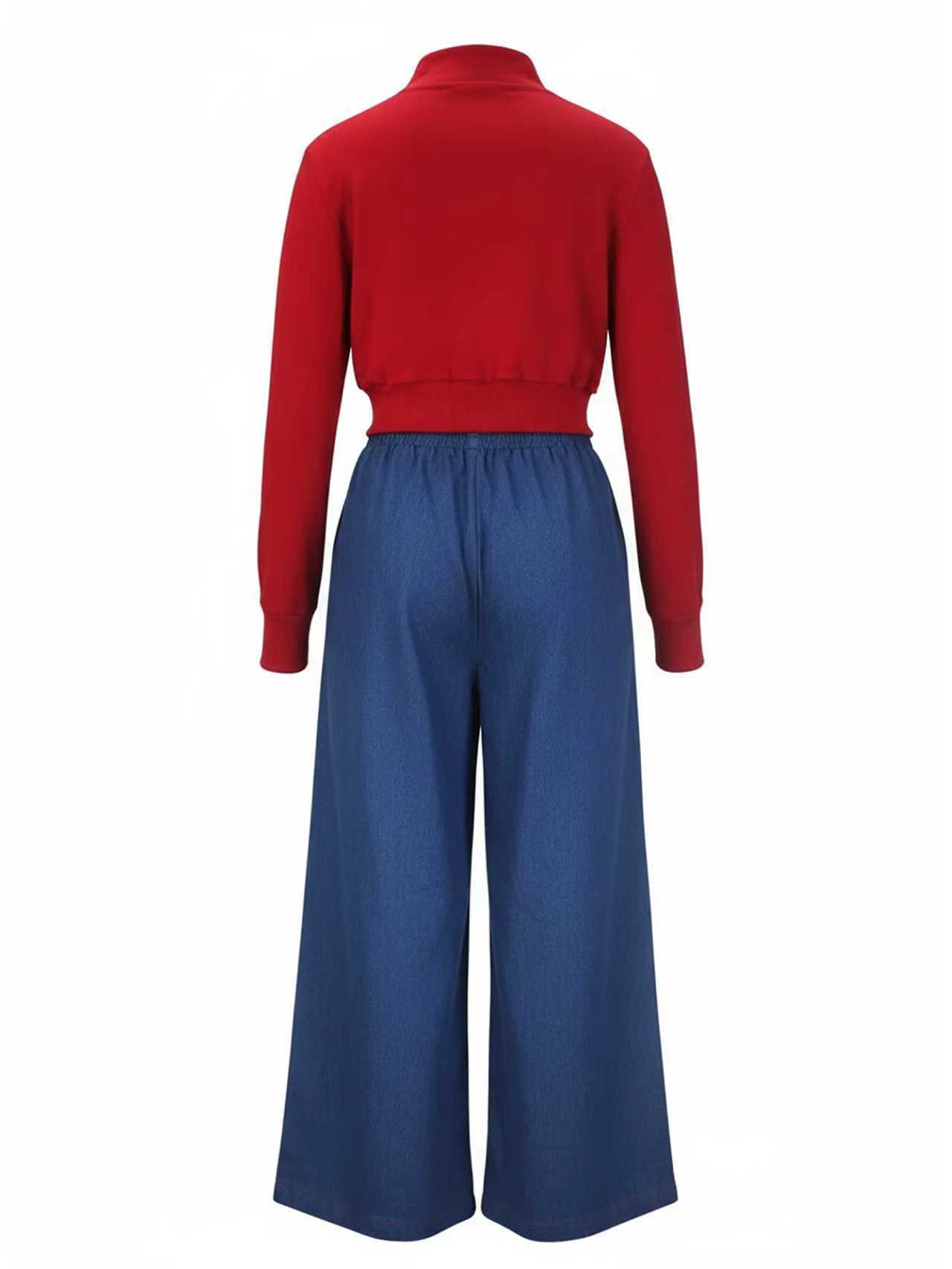 Women Elegant Zipper Long-Sleeved Top and Drawstring Pants Two-Piece Set