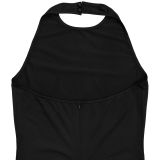 Women Halter Neck Backless Pleated Bodycon Dress