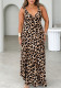 Plus Size Women Leopard Print V-Neck Summer Strap Maxi Dress