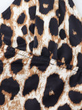 Plus Size Women Leopard Print V-Neck Summer Strap Maxi Dress
