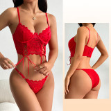 Women Sexy Red Lace Bra and Panties Lingerie Two-Piece Set