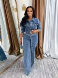 Women Sexy Stretch Denim Top and Pant Casual Two-Piece Set