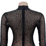 Women Sexy See-Through Mesh Beaded Dress