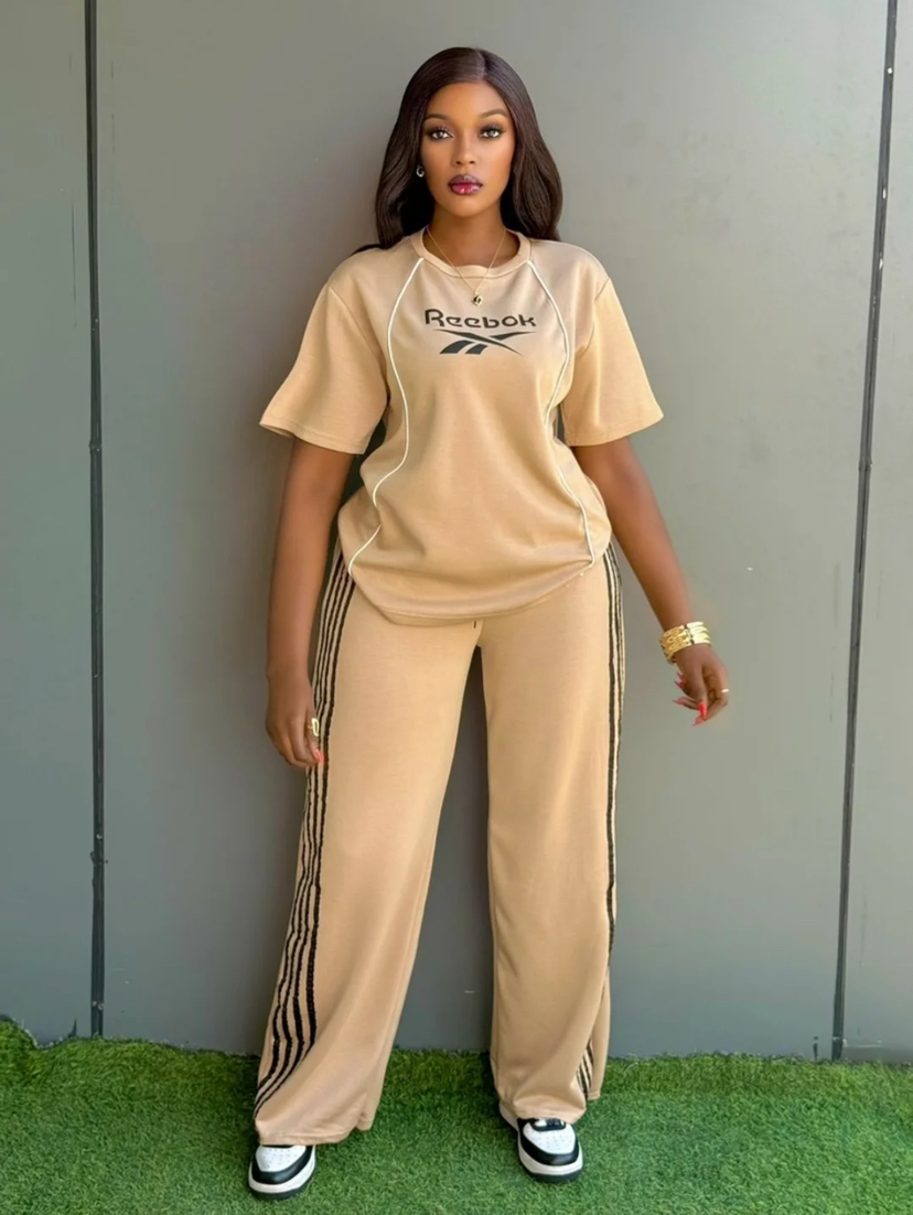 Women Embroidered Casual Short Sleeve Two Piece Pants Set