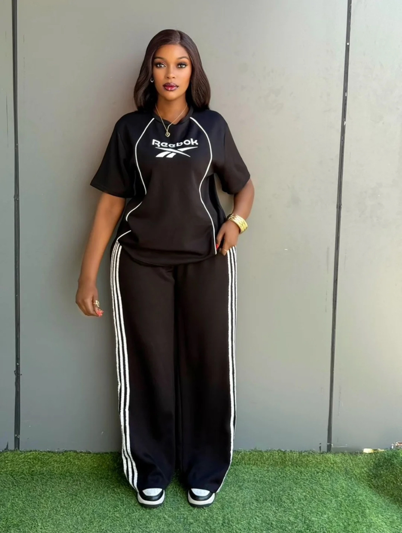 Women Embroidered Casual Short Sleeve Two Piece Pants Set