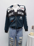 Women Casual Racing Print Jacket Coat