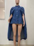 Women's Loose Batwing Front Short Back Long Denim Jacket