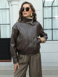 Winter Women Sherpa Turndown Collar Short Coat Jacket