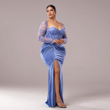 Plus Size Women Long Sleeve Split Formal Evening Gown Dress