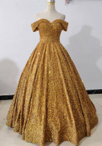 Women Wedding Dress Color-Changing Sequined Prom Off-Shoulder Dress（Processing time need 3-6 days）