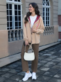 Autumn Winter Women Sherpa Plaid Patchwork Embroidered Hoodie Coat