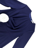 Plus Size Women Navy Long Sleeve Split Floral Trim Slim Career Dress