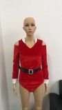 Women Christmas Santa Holiday Party Costume Bodysuit