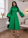 Women Bowknot Stand Collar Puff Sleeve A Line Party Dress
