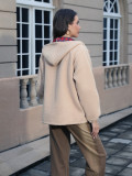 Autumn Winter Women Sherpa Plaid Patchwork Embroidered Hoodie Coat
