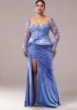Plus Size Women Long Sleeve Split Formal Evening Gown Dress