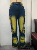 Women American Retro Cargo Tie-Dye Wide-Leg Pants