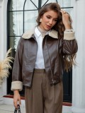 Winter Women Sherpa Turndown Collar Short Coat Jacket