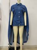 Women's Loose Batwing Front Short Back Long Denim Jacket