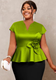 Plus Size Women Floral Ruffle Slim Waist Elegant Blouse