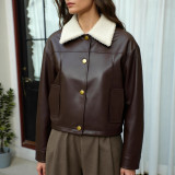 Winter Women Sherpa Turndown Collar Short Coat Jacket