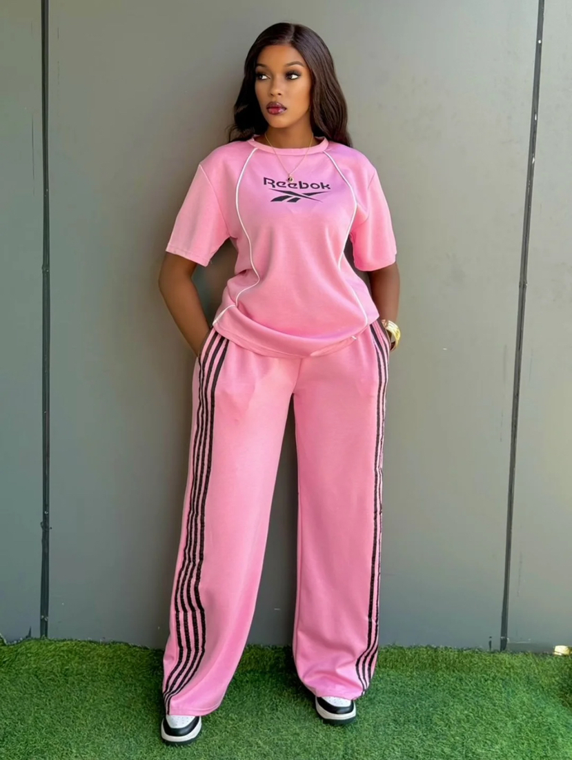 Women Embroidered Casual Short Sleeve Two Piece Pants Set