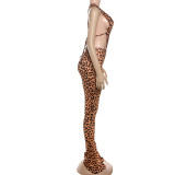 Women Sexy Summer V-Neck Lace-Up Bodysuit and Pants Two-Piece Set