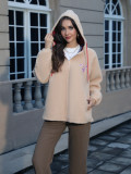 Autumn Winter Women Sherpa Plaid Patchwork Embroidered Hoodie Coat