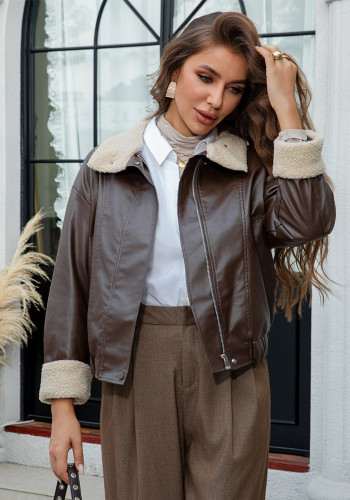 Winter Women Sherpa Turndown Collar Short Coat Jacket