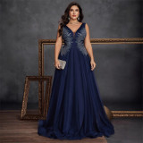 Plus Size Women Elegant Embroidered Beaded Formal Evening Gown Dress