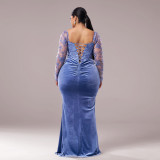 Plus Size Women Long Sleeve Split Formal Evening Gown Dress