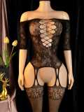 Women Sexy Mesh Temptation Christmas Bodystocking Off Shoulder Lingerie