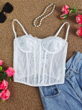 Women Black Lace Patchwork Corset, Sexy Basics Bra Top