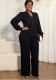 Plus Size Women Textured Sleeve Blazer Ruffle Top Wide Leg Pants Two Piece Set