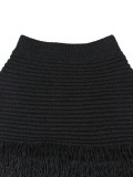 Spring Women Turndown Collar Fringe Knitted Cardigan Bodycon Skirt Two Piece Set