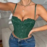 Women Black Lace Patchwork Corset, Sexy Basics Bra Top