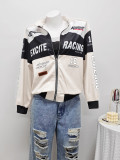 Women Casual Racing Print Jacket Coat