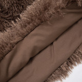 Women Autumn/Winter Furry Collar Lace-Up Backless Top and Skirt Two-Piece Set