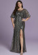Plus Size Women Striped Sequined Prom Summer Evening Dress