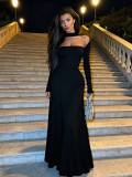 Women Autumn/Winter Solid Sexy Strapless Long-Sleeve Dress
