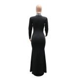 Women Beaded High-Neck Bodycon Maxi Dress