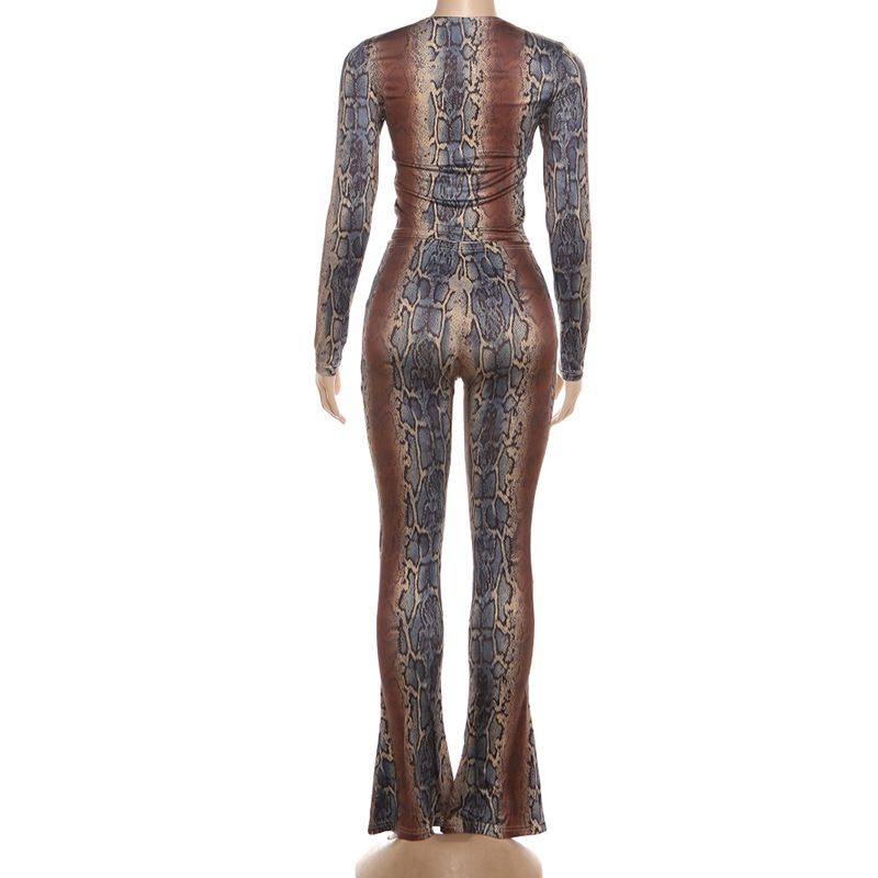 Women Autumn/Winter Long-Sleeved Top and Printed Pants Two-Piece Set