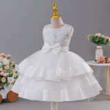 Girls' Double Layer Mesh Bow Dress