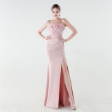 Women Strapless Feather Fishtail Formal Party Evening Dress